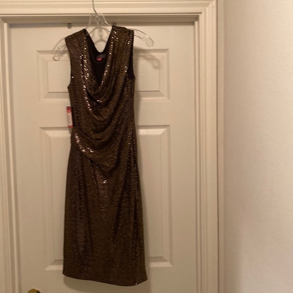 Brand New | Vince Camuto Cocktail Dress | Shimmery black and gold fabric - Picture 1 of 3